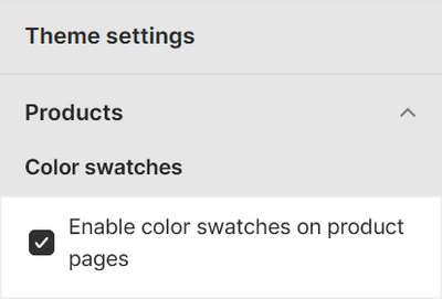 The color swatches checkbox options in Theme settings.