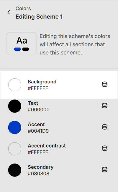 The Background color element in the Scheme 1 color scheme menu section.