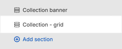 The Collection - grid section selected in Theme editor.
