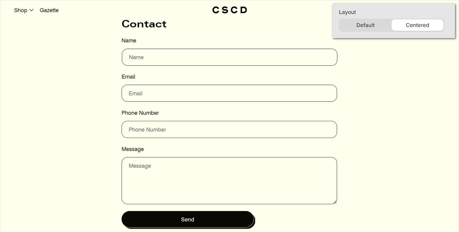 A Contact page section on a store's Contact page.