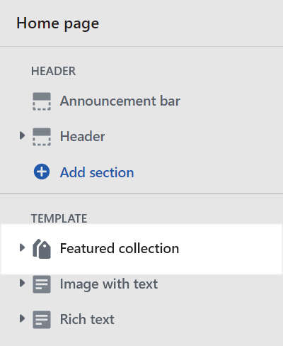 A Featured collection section in Theme editor.