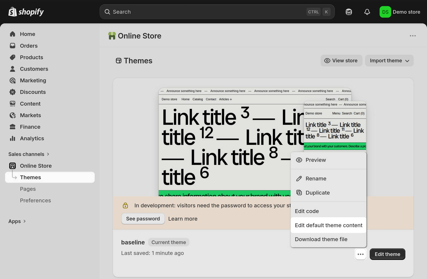 The Actions menu selected in Shopify admin.