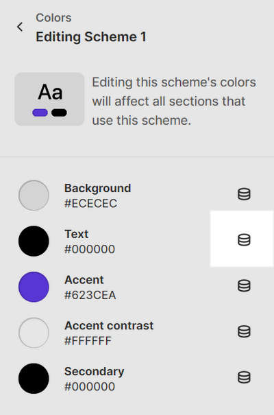 The Connect dynamic source icon, inside the Theme setting's Colors menu, in Theme editor.