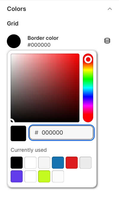 The Theme settings Grid border color picker selected in Theme editor.