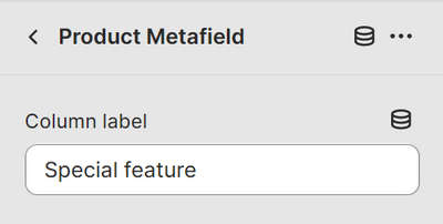 The Product metafield block's Column label setting in Theme editor.