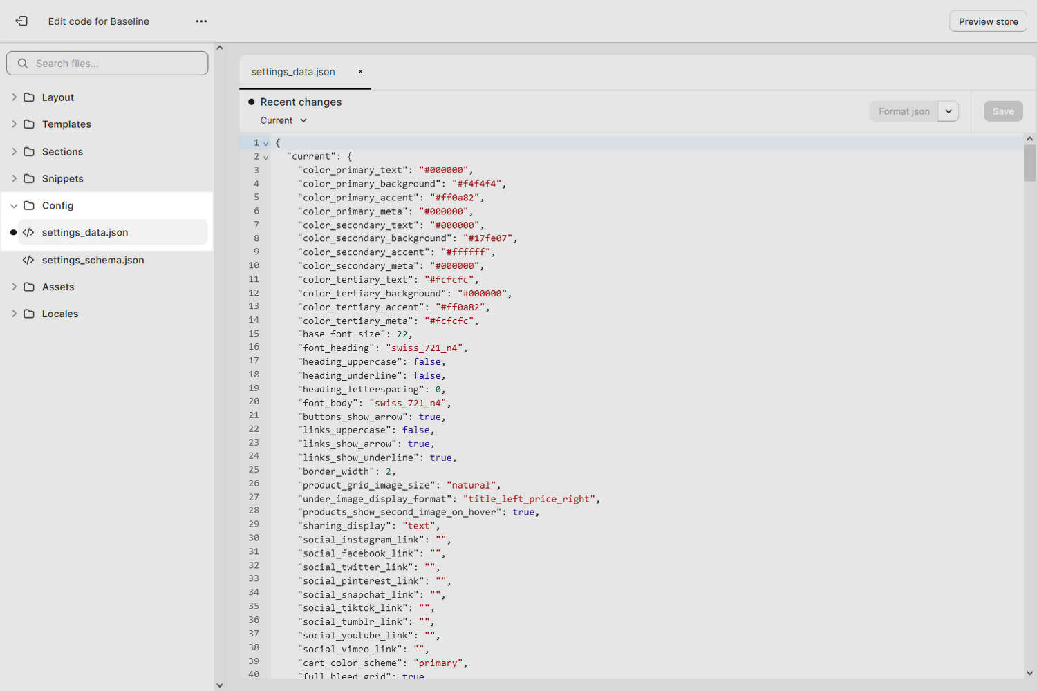 A file open in the Shopify Code editor.