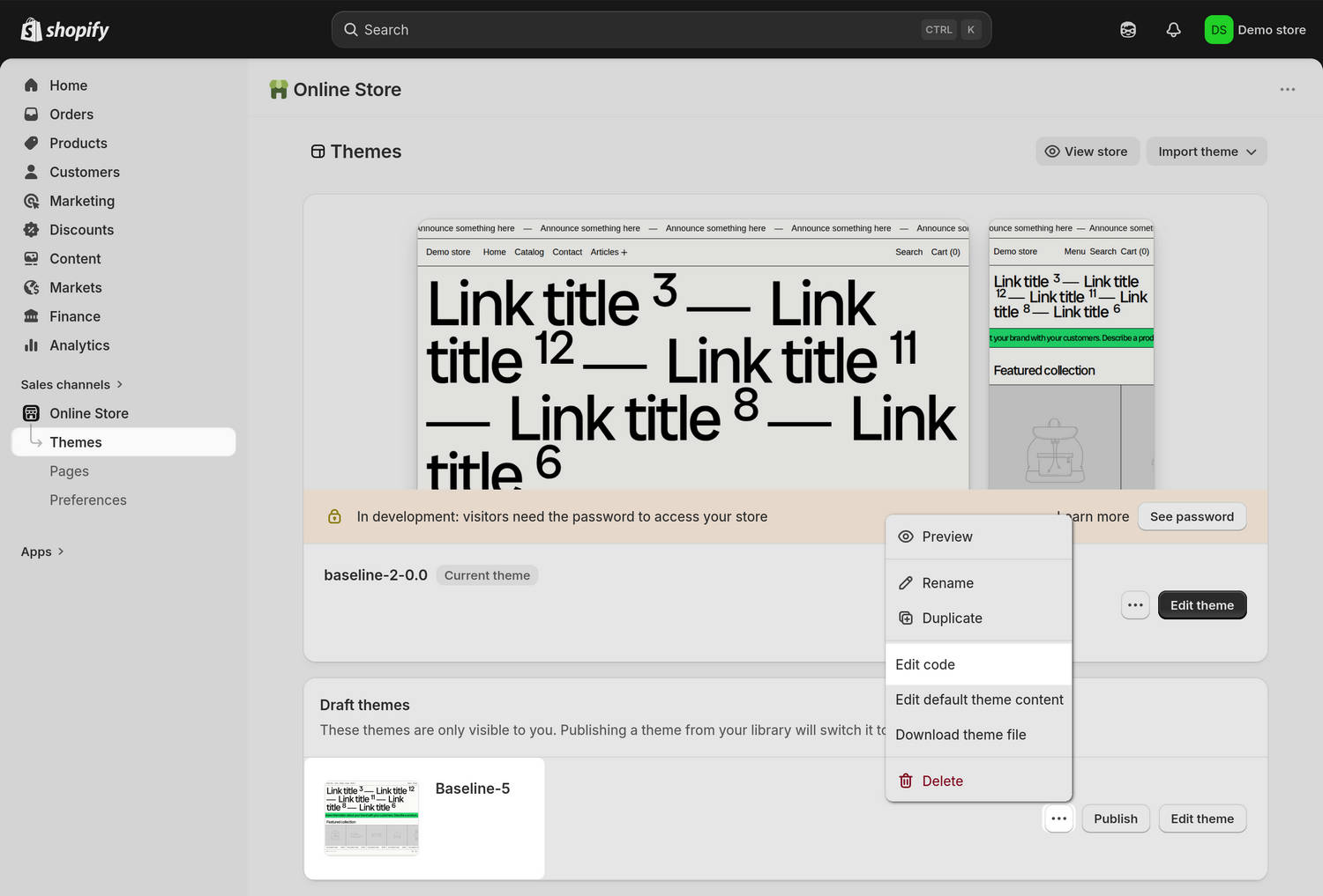 The ellipsis icon selected in Shopify admin.