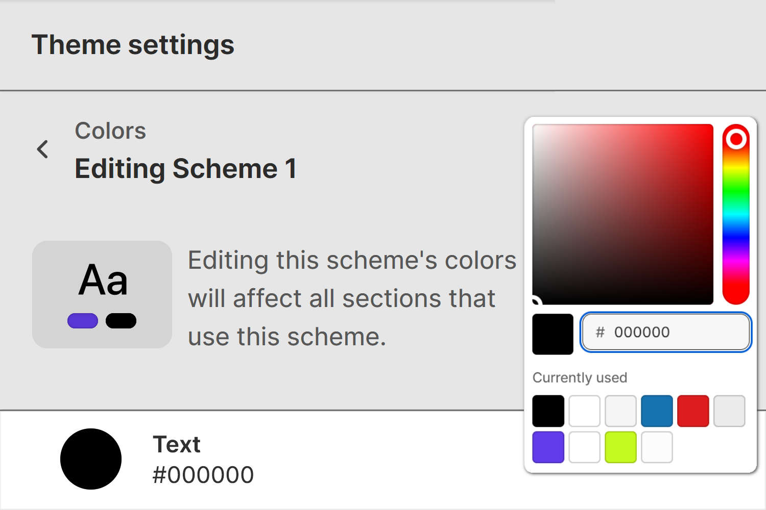 The Color scheme Theme settings for Baseline 3 in Theme editor.