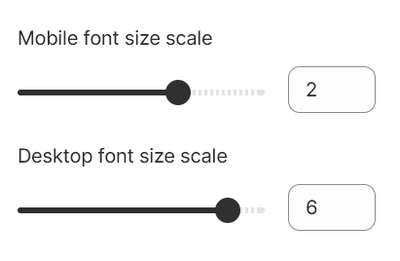 The font size scale sliders in Theme editor's Typography settings menu