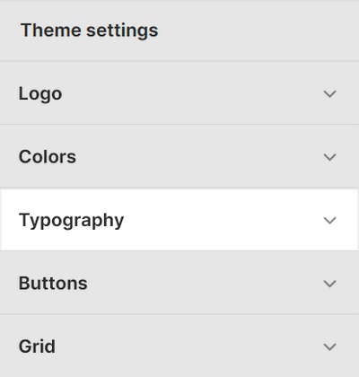 The Typography menu in Theme settings