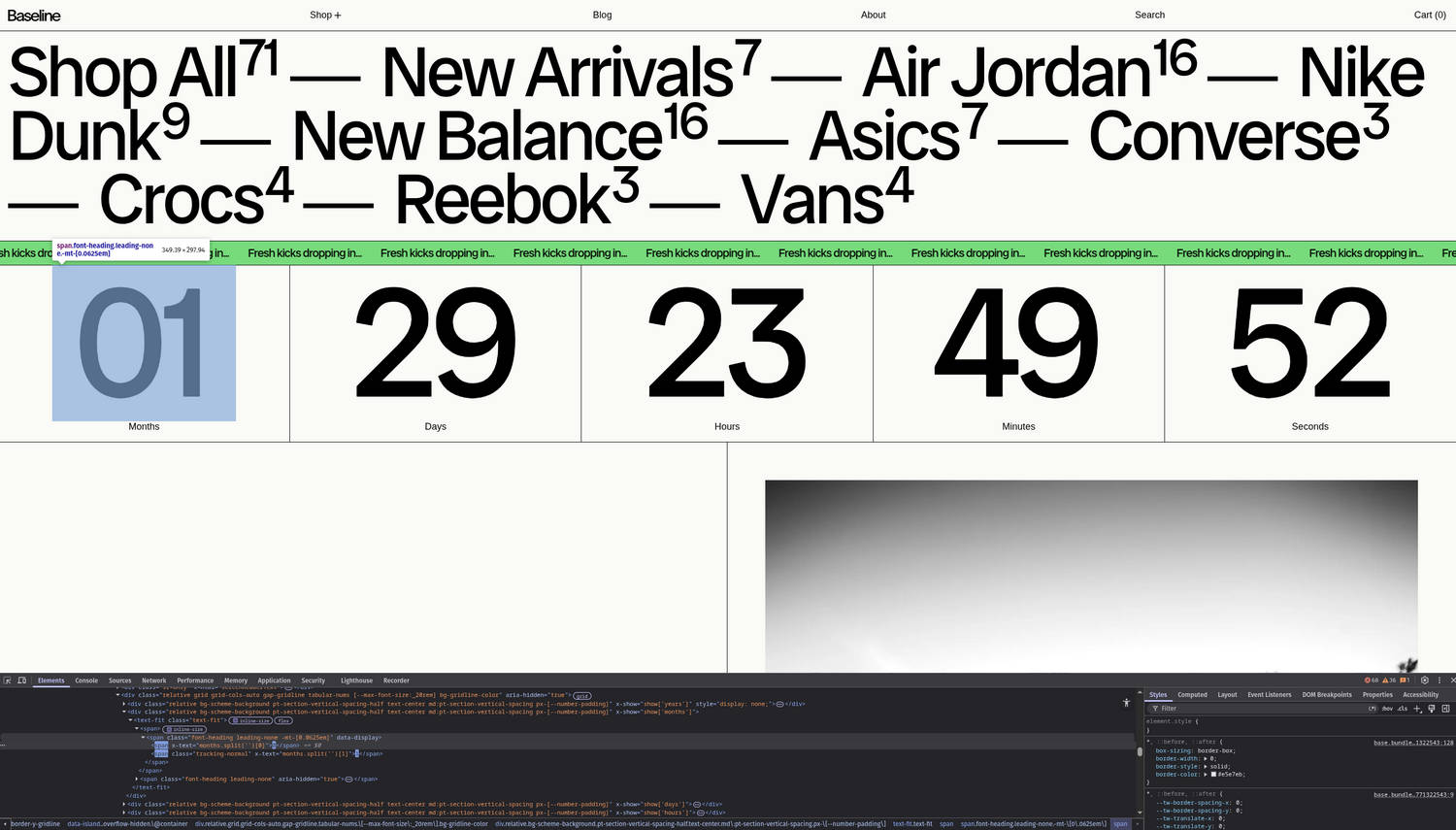 Browser inspector tools showing CSS classes applied to an HTML element