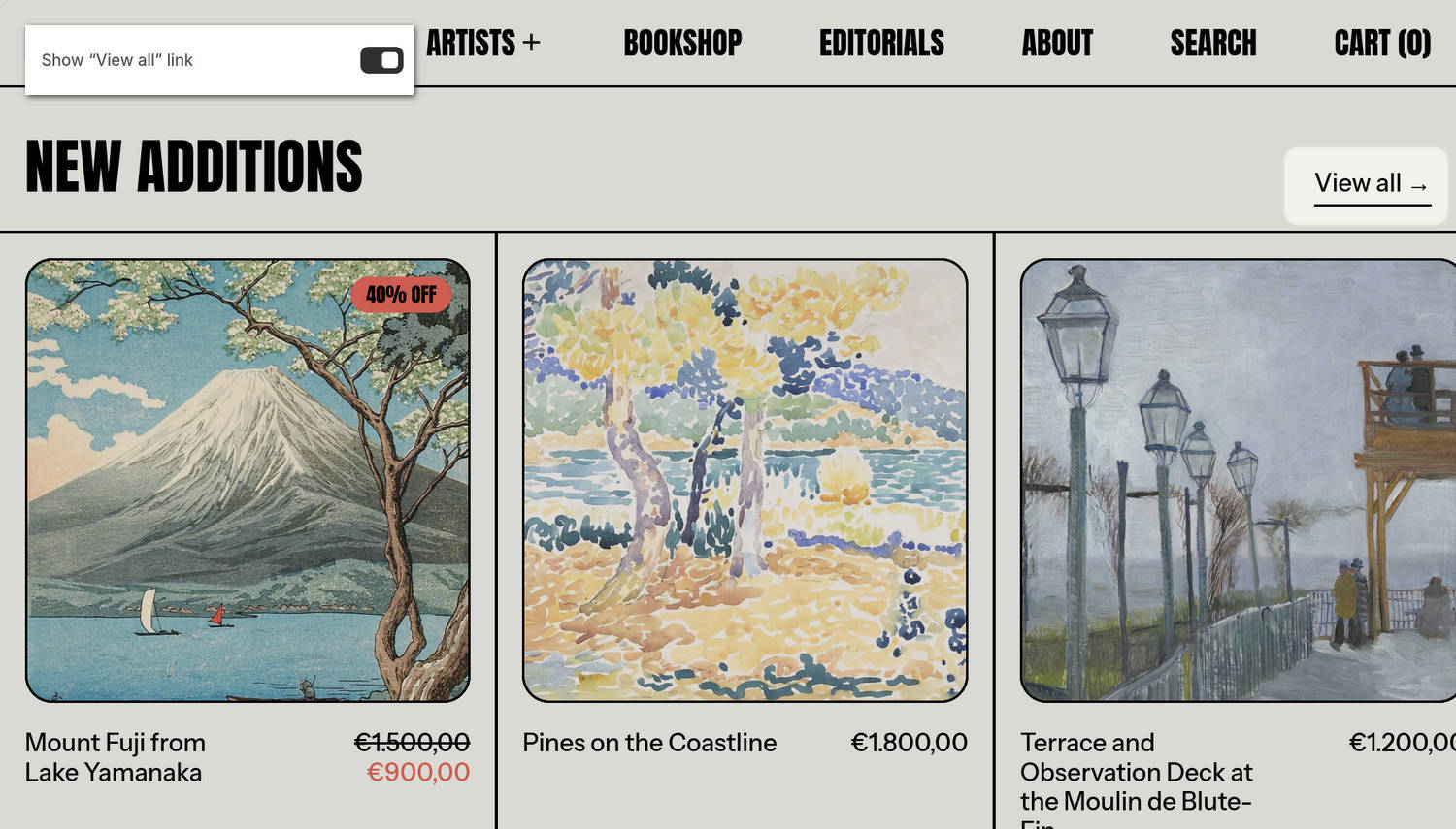 An example Collection carousel section on a store's home page.