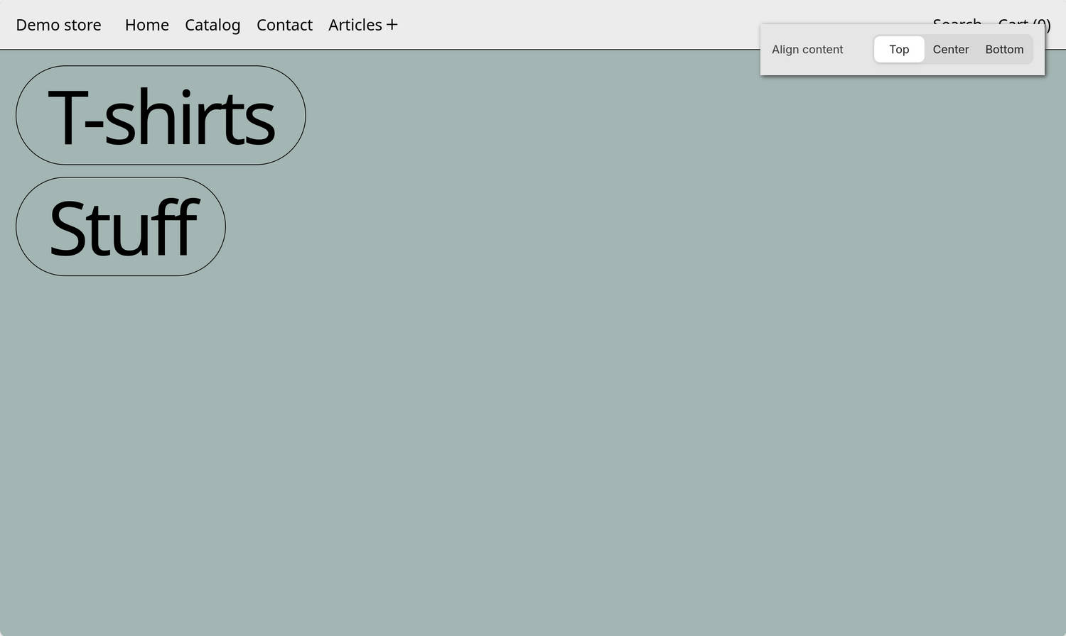 A Collection links over image section on a store's home page in Theme editor.
