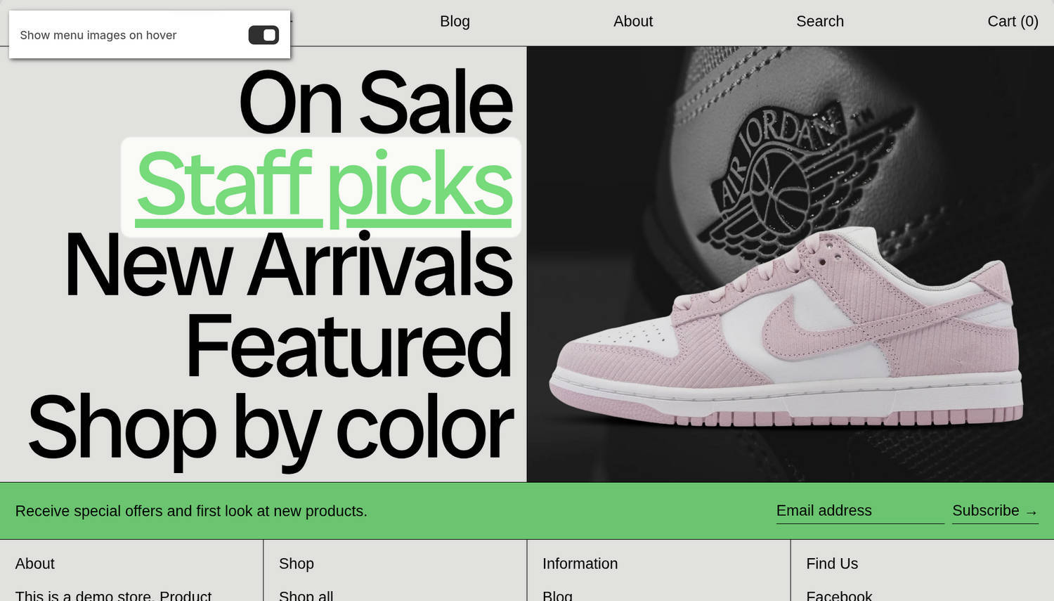 An example Collection links with image section on a store's home page.