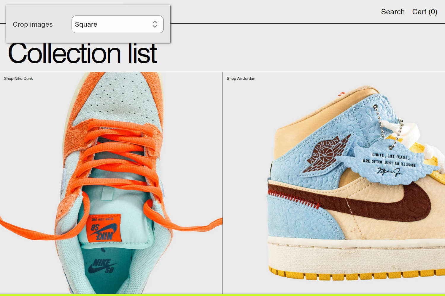 An example Collection list section on a store's home page.