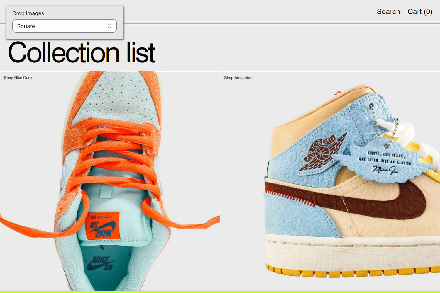 An example Collection list section on a store's home page.