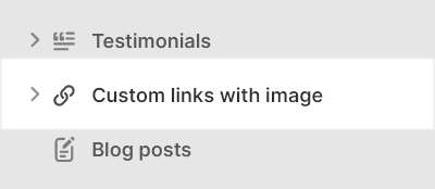 The Custom links with image section selected in Theme editor.