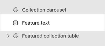 The Feature text section selected in Theme editor.