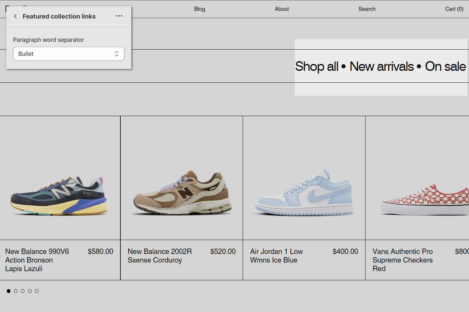 An example Featured collection links section on a store's home page.
