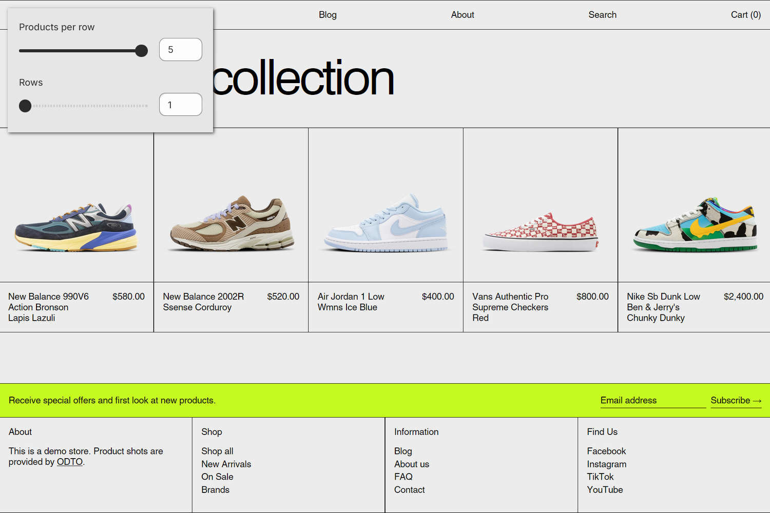 An example Featured collection section on a store's home page.