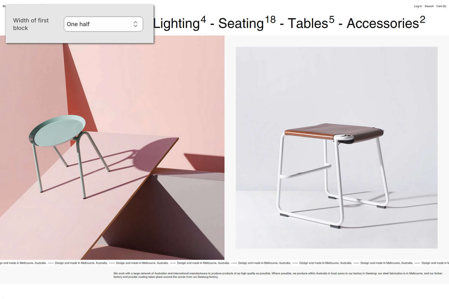 An example Image split section on a store's home page.