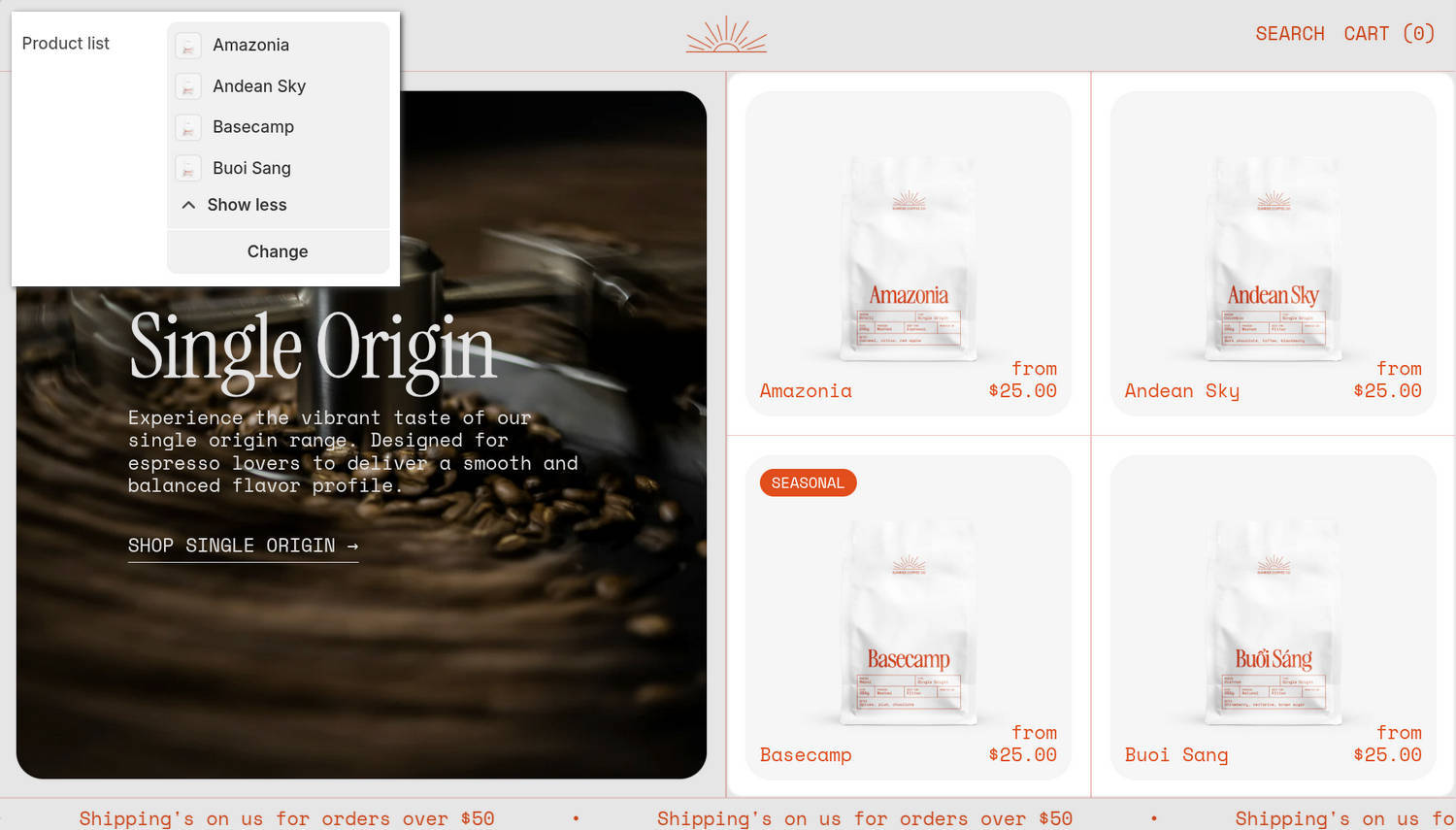 An Image with product grid section on a store's home page in the Theme editor.