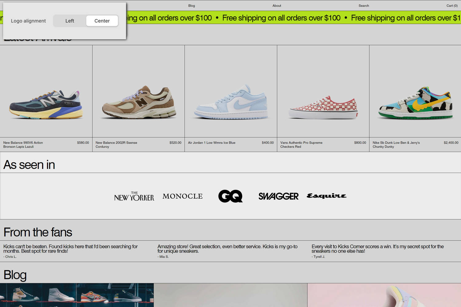 An example Logo list section on a store's home page.