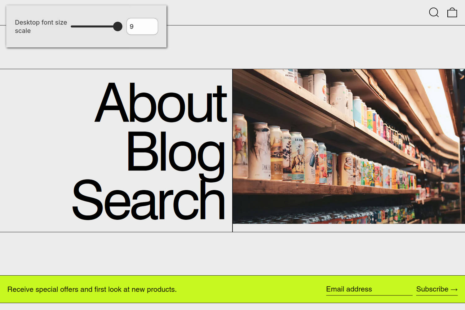 An example Menu with image section on a store's home page.