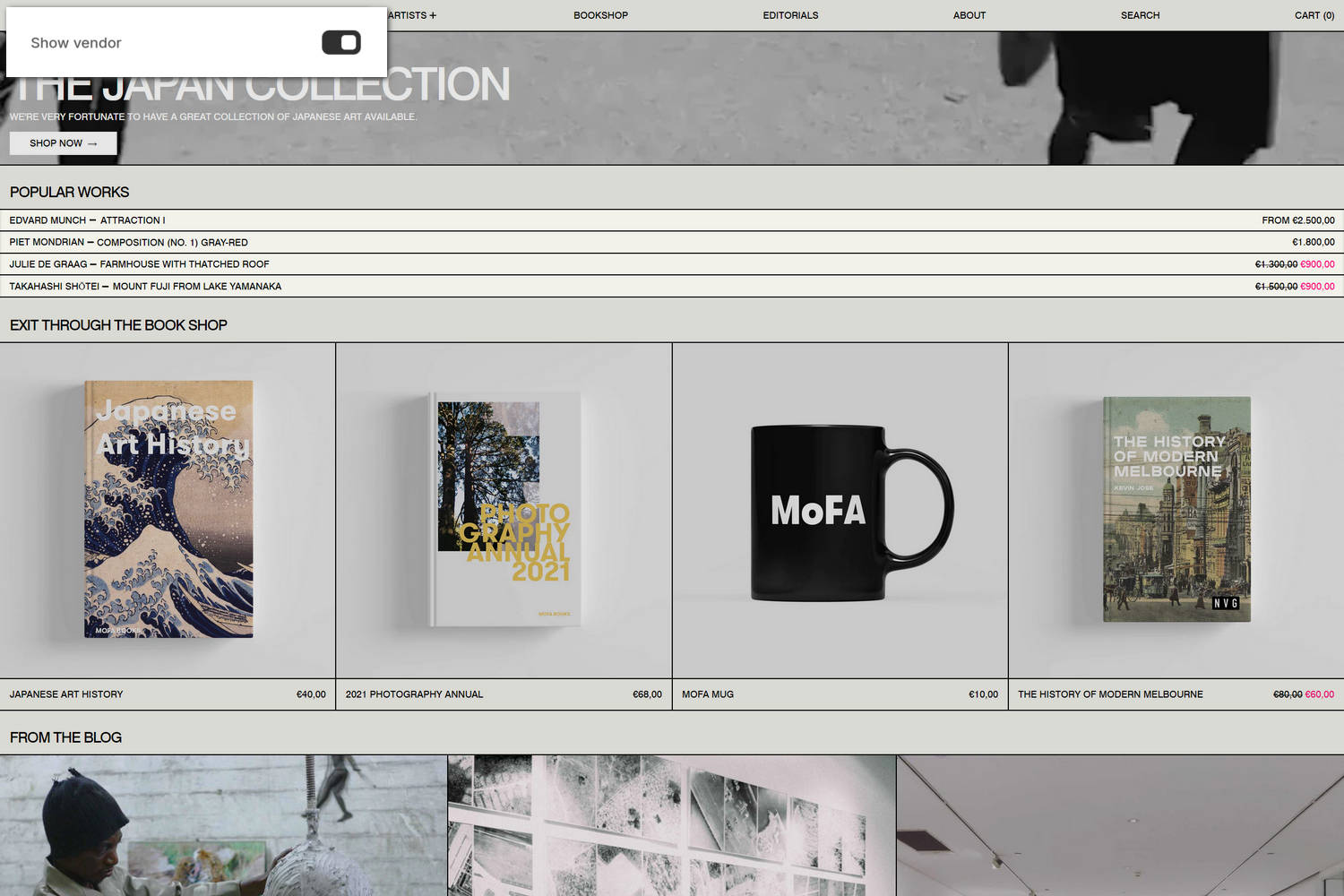 An example Product list section on a store's home page.