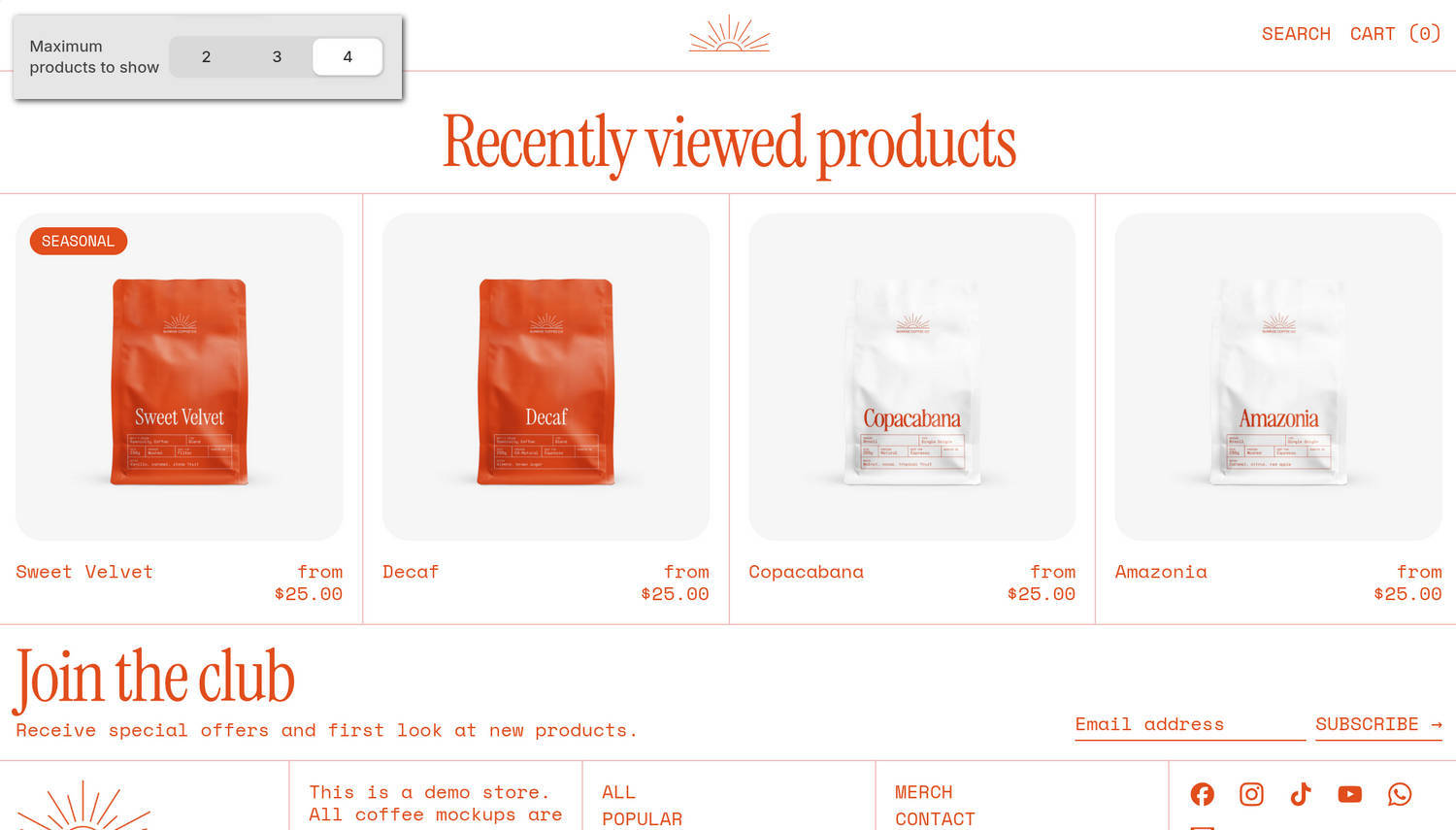 A Recently viewed products section on a store's home page in the Theme editor.