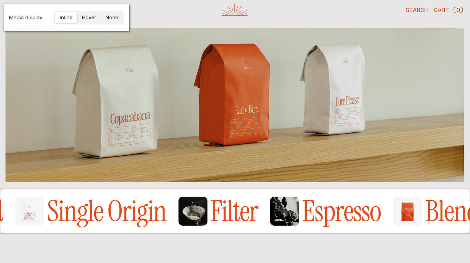 A Scrolling collection links section on a store's home page in the Theme editor.