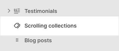 The Scrolling collection links section selected in Theme editor.