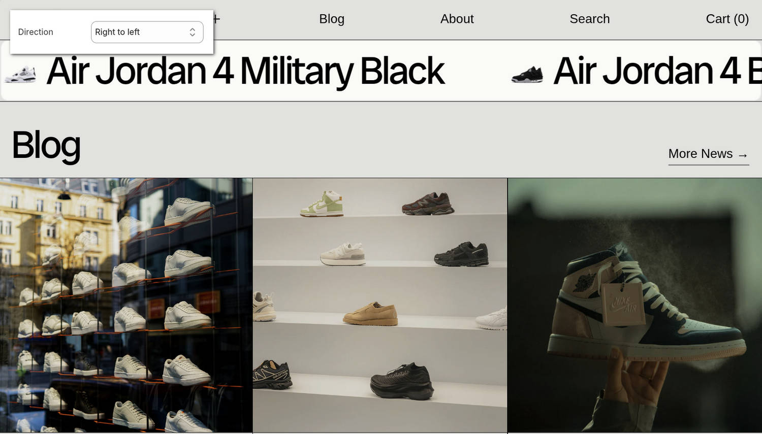 A Scrolling product links section on a store's home page in the Theme editor.