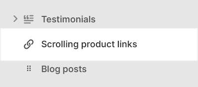 The Scrolling product links section selected in Theme editor.