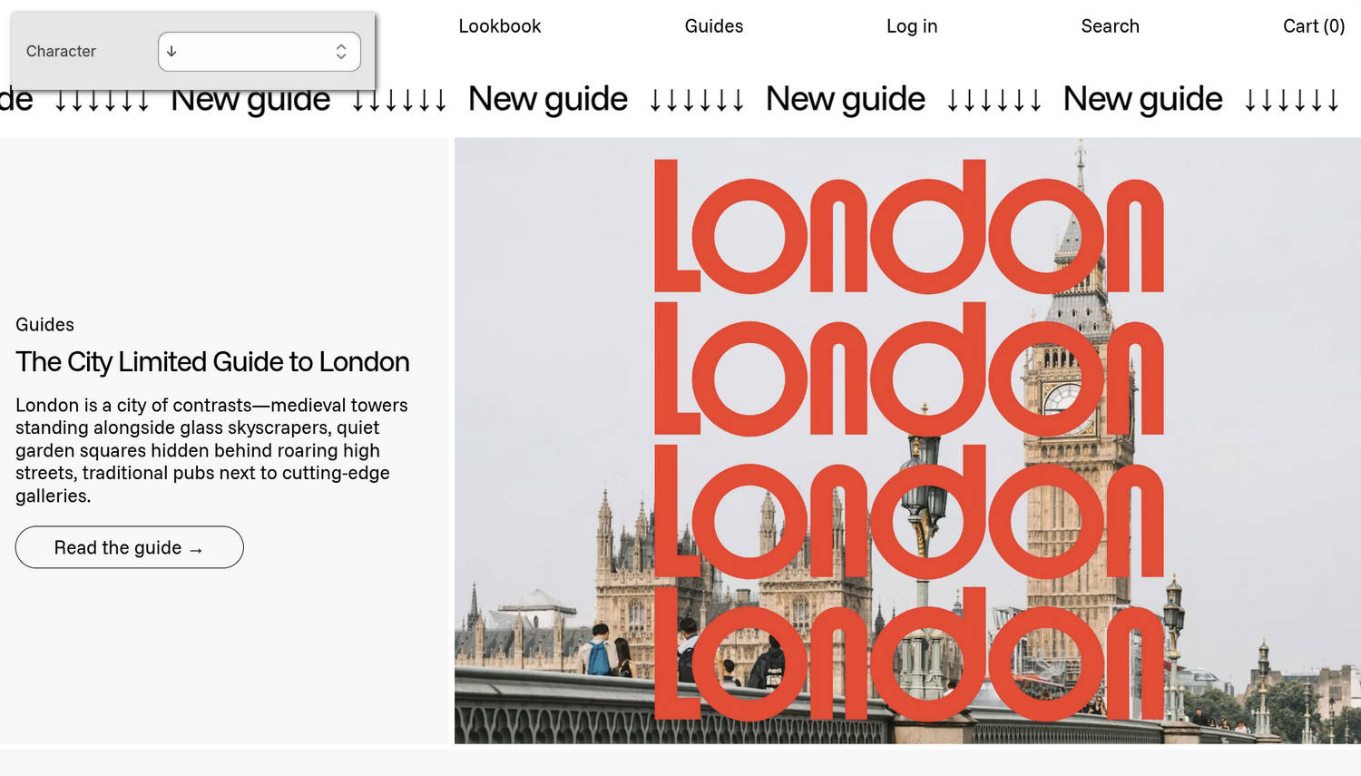 A Scrolling text section on a store's home page in the Theme editor.