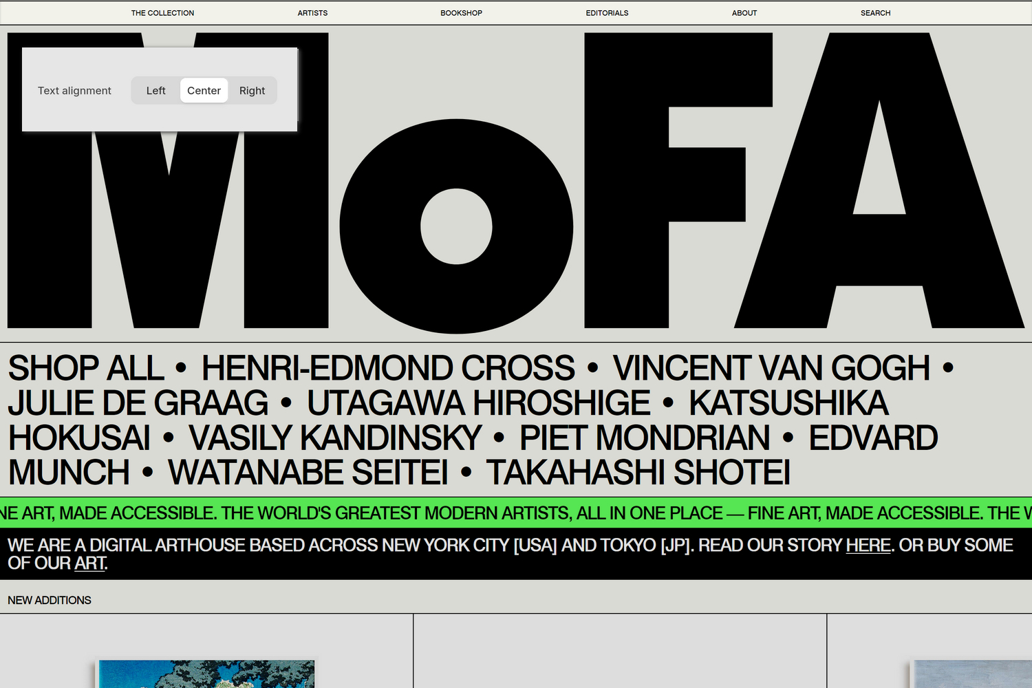 An example Single level menu section on a store's home page.