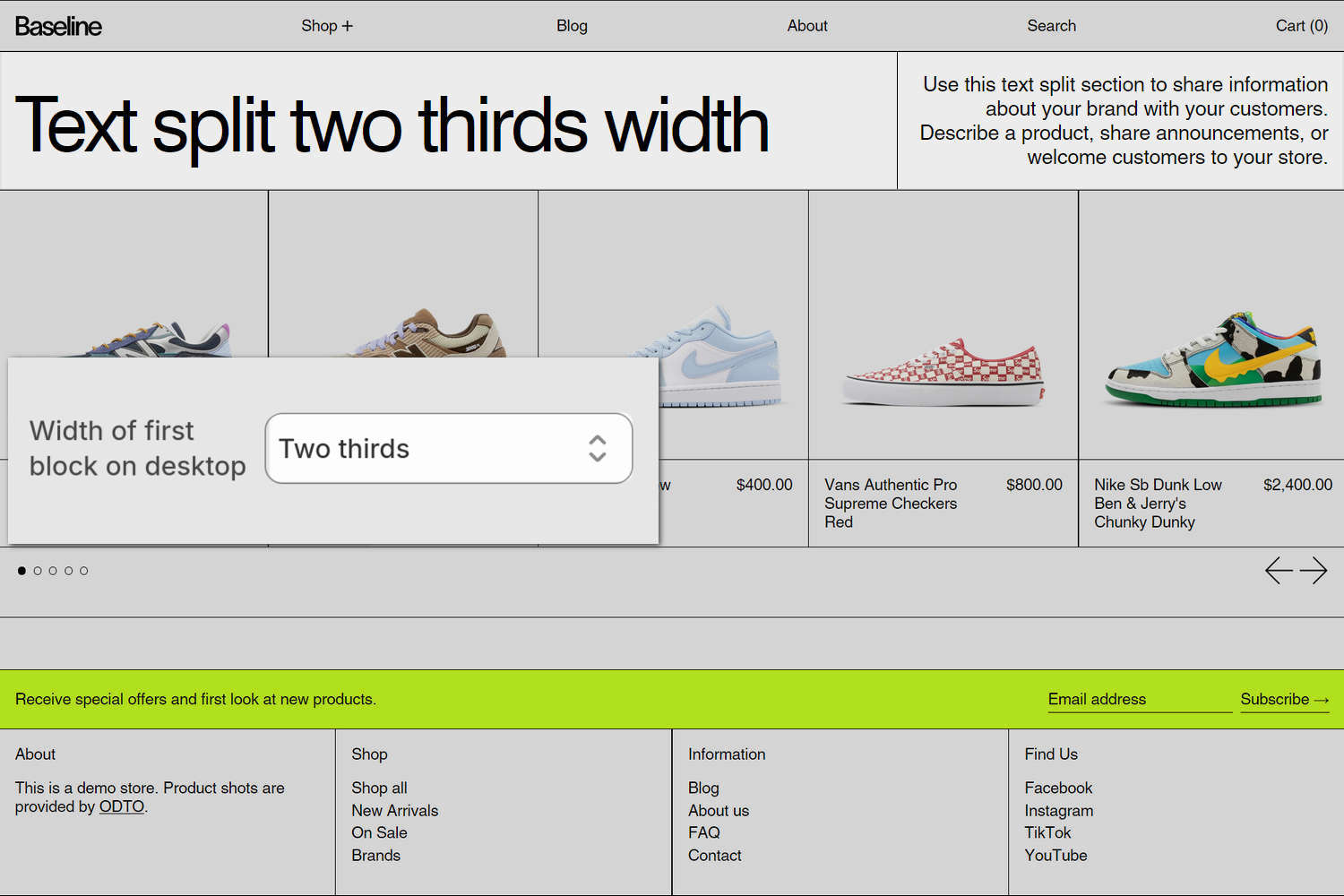 An example Text split section on a store's home page.