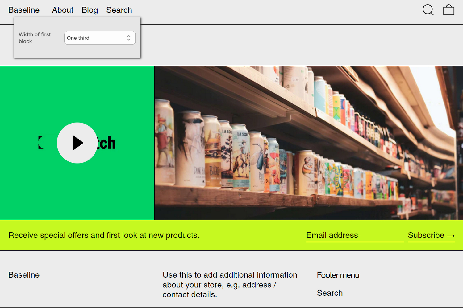 An example Video and image split section on a store's home page.