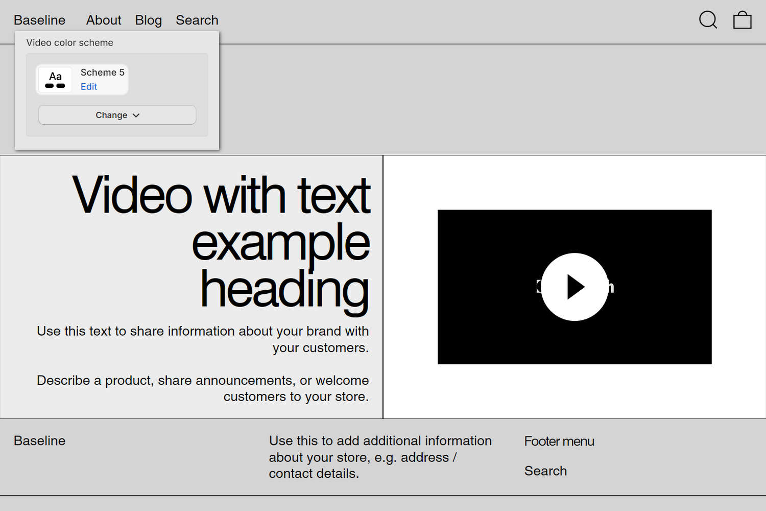 An example Video with text section on a store's home page.
