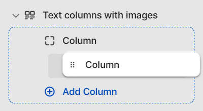 The move block option for a Column block inside an Text columns with images section in Theme editor.