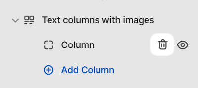 The option to remove a Column block from an Text columns with images section in Theme editor.