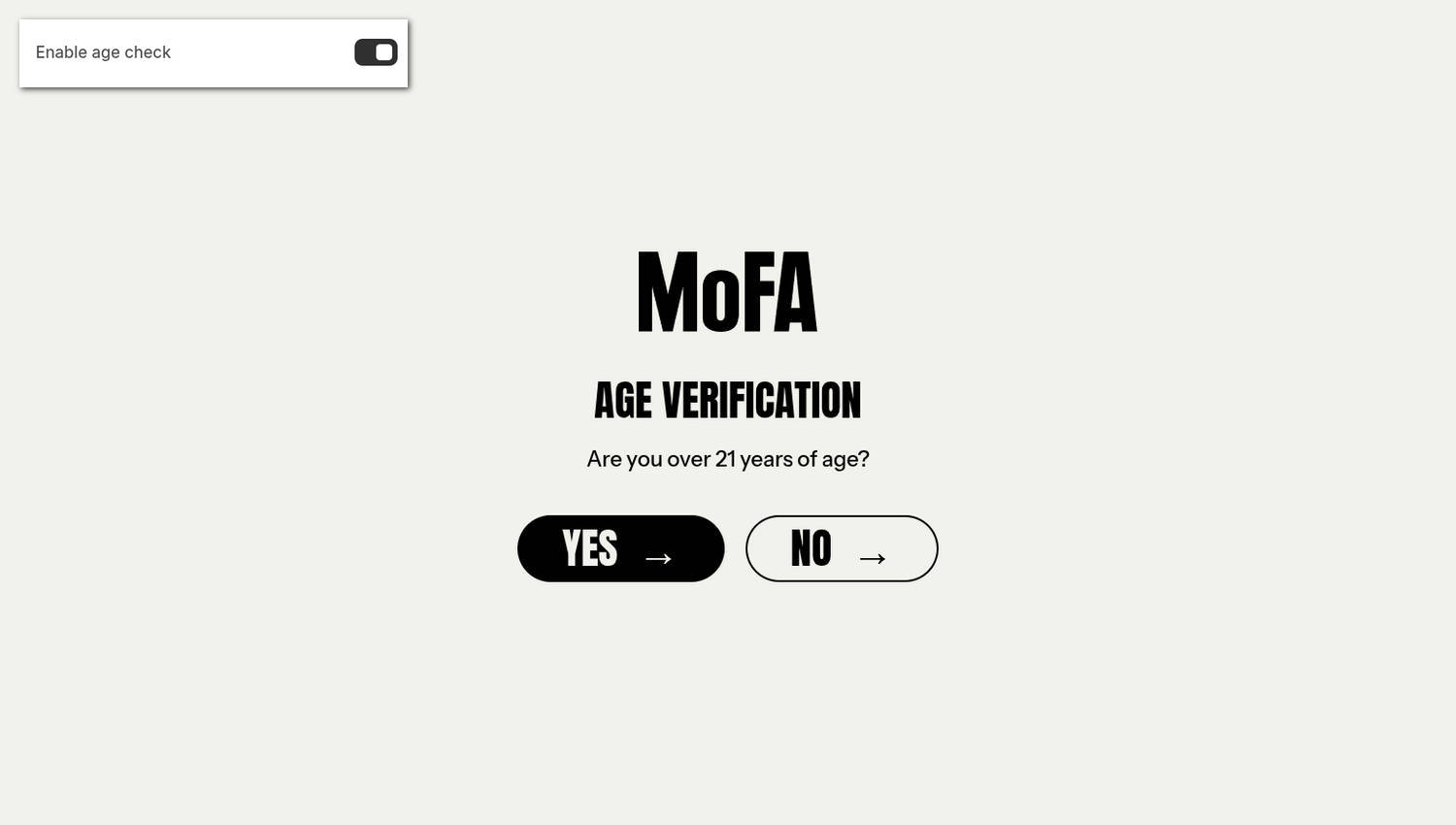 An example Age check section on a store's home page.