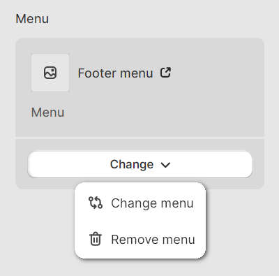 The menu modification options in Theme editor for the Footer section