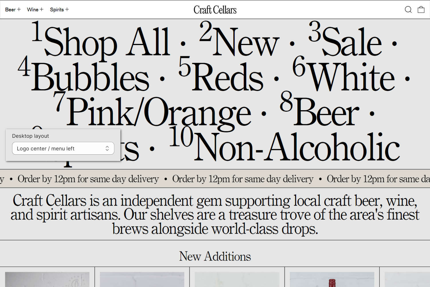 An example Header section on a store's home page.