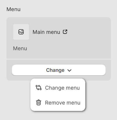 The Menu drawer menu options in Theme editor.