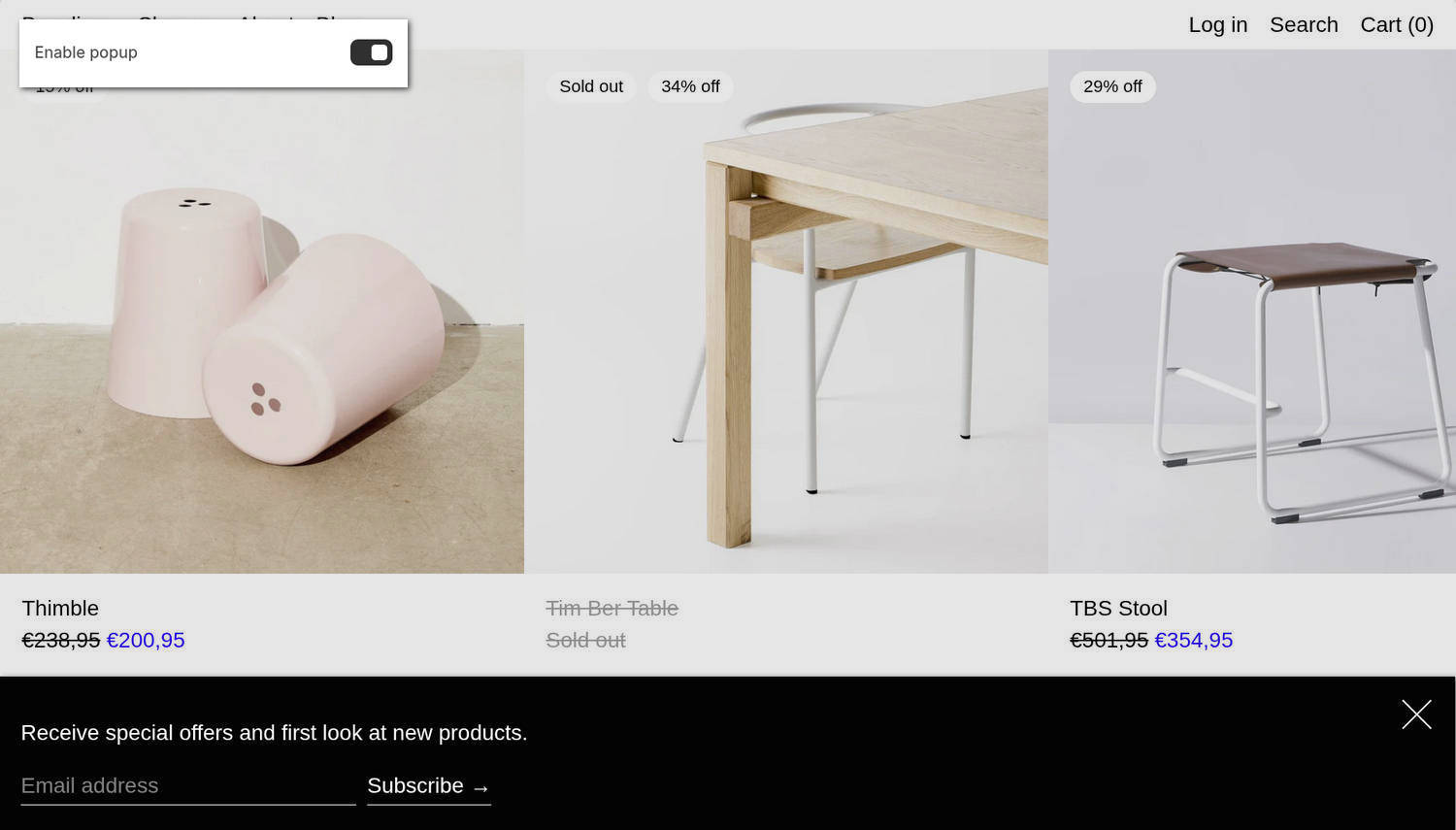 An example Popup section on a store's home page.
