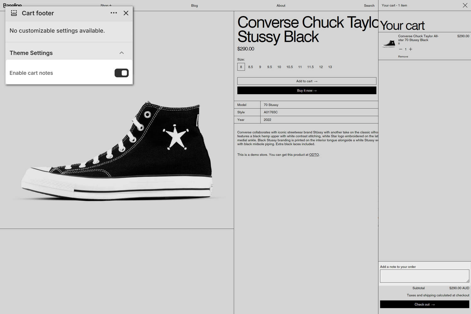 An example Cart footer section inside a store's cart drawer.