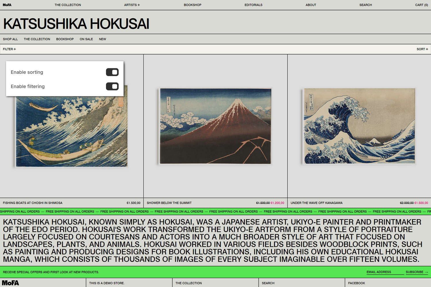 An example Collection section on a store's Collection page.
