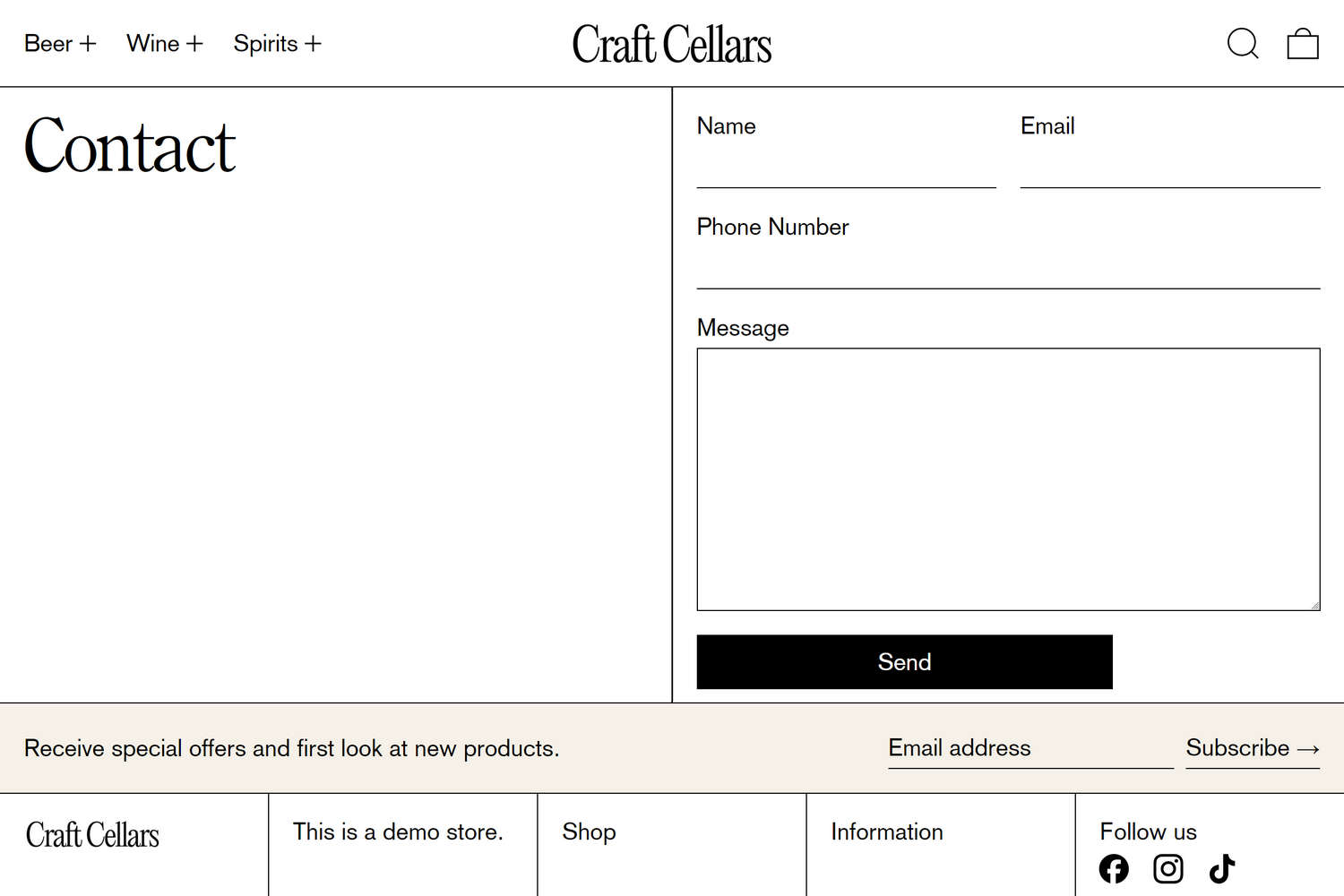 An example Pages - contact section on a store's Contact page.