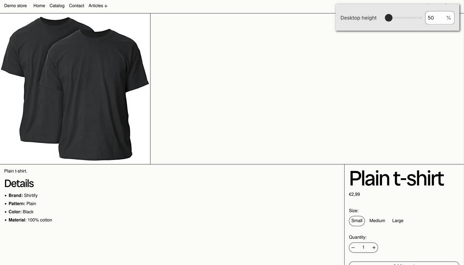 An example Product - horizontal section on a store's Horizontal gallery product page.